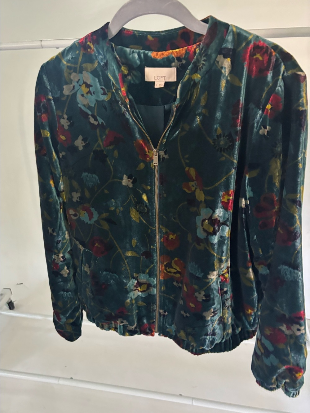 LOFT Floral Velvet Bomber Jacket